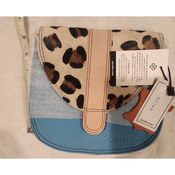 Soruka Leather Animal Blue Leopard Cheetah Crossbody Purse Bag Mall 7x7 Inch - Picture 2 of 11